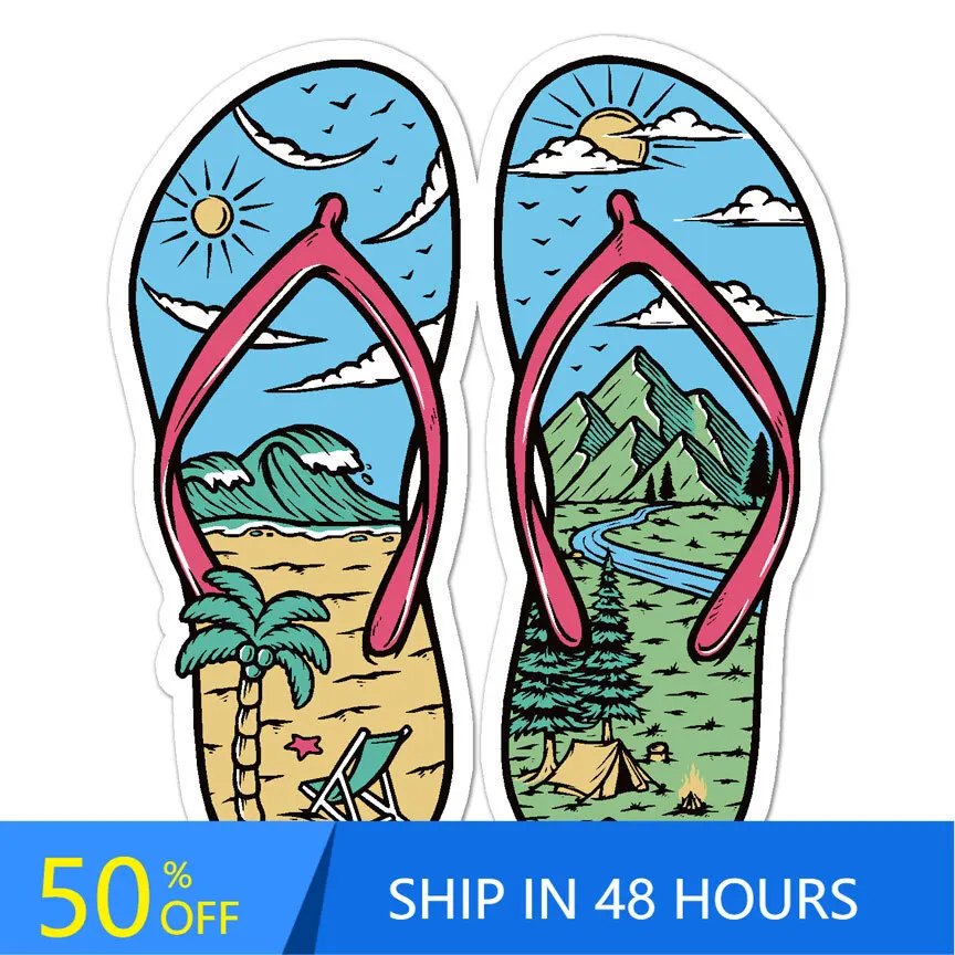 

Flip Flops Beach Camping, Trendy Boat Car Laptop Camper Van Waterproof Vinyl Decal Gift Aesthetic Funny Cool Vintage