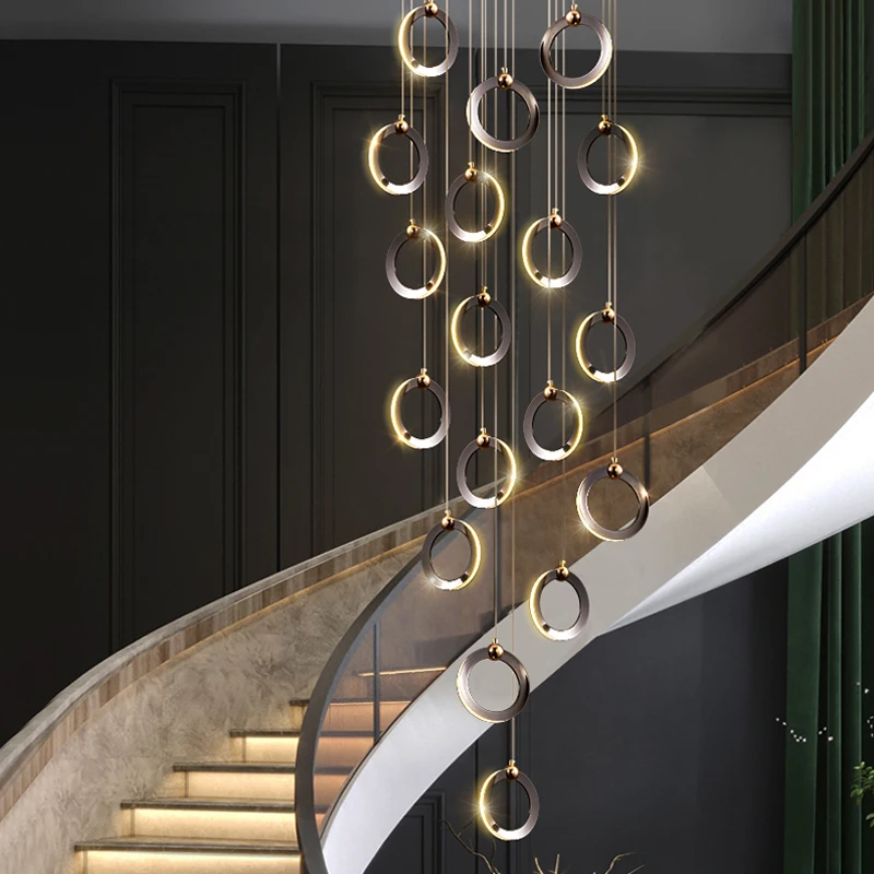 Modern Style LED Circular Staircase Pendant Light Villa Lobby Hanging Living Room Chandelier Dining