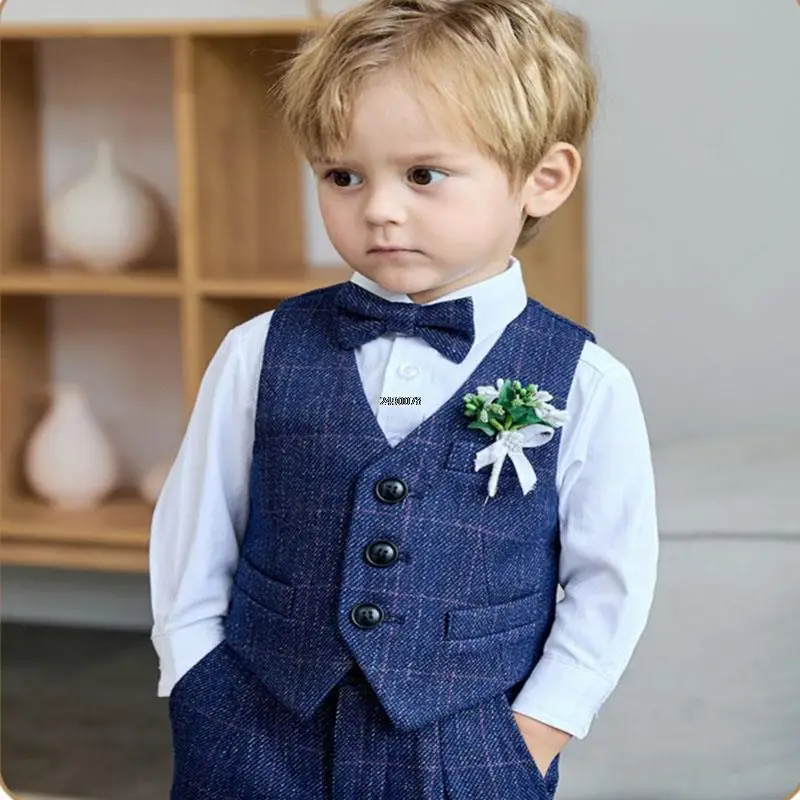 Newborn Baby Boys 1 Year Birthday Suit Kids VEST PANTS BOWTIE Photograph Suit Children Wedding Dress Performance Party Costume