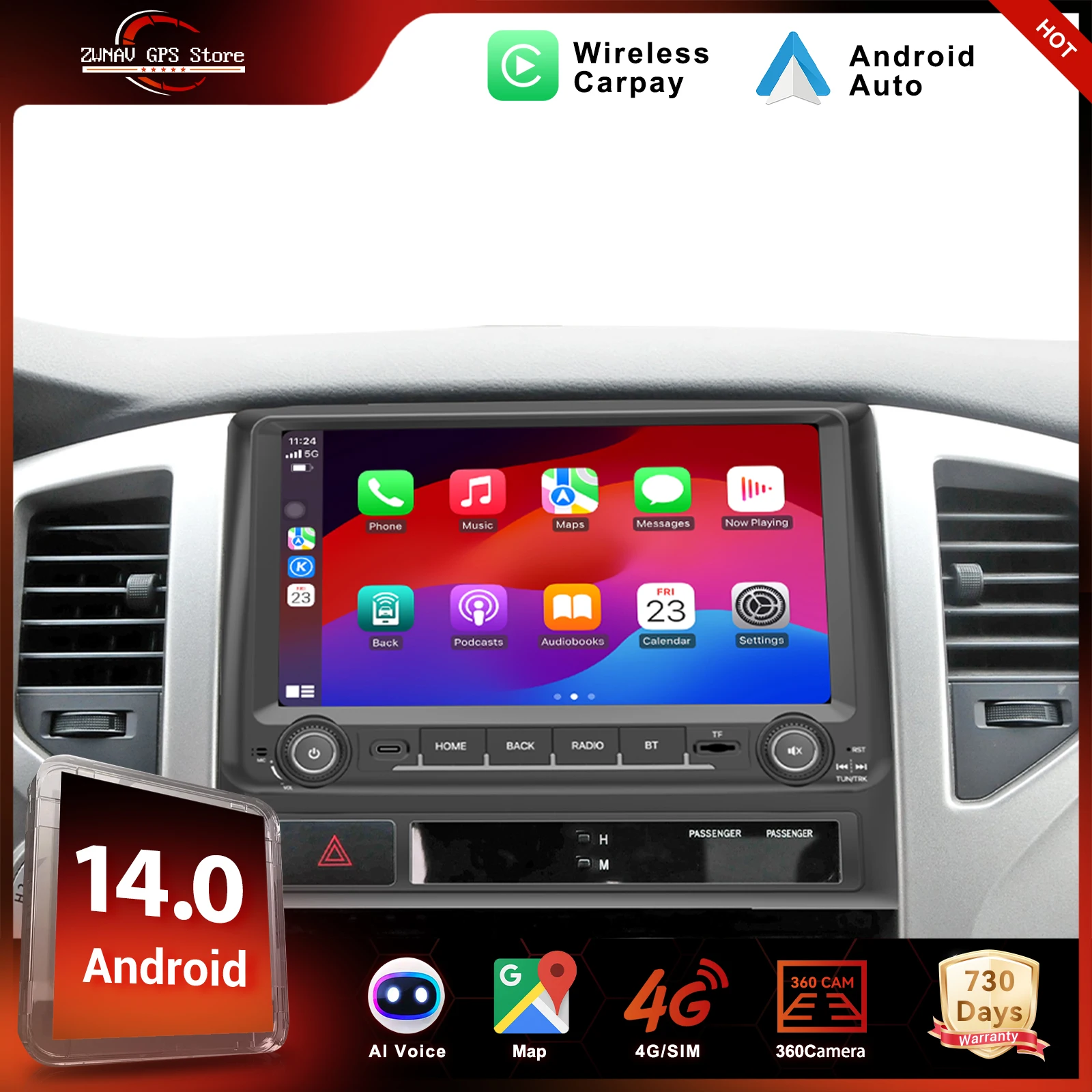 ZWNAV Android 14 Car Radio For Toyota Tacoma 2005-2015 Wireless CarPlay Android Auto DSP Sound GPS Navigation Powerful System