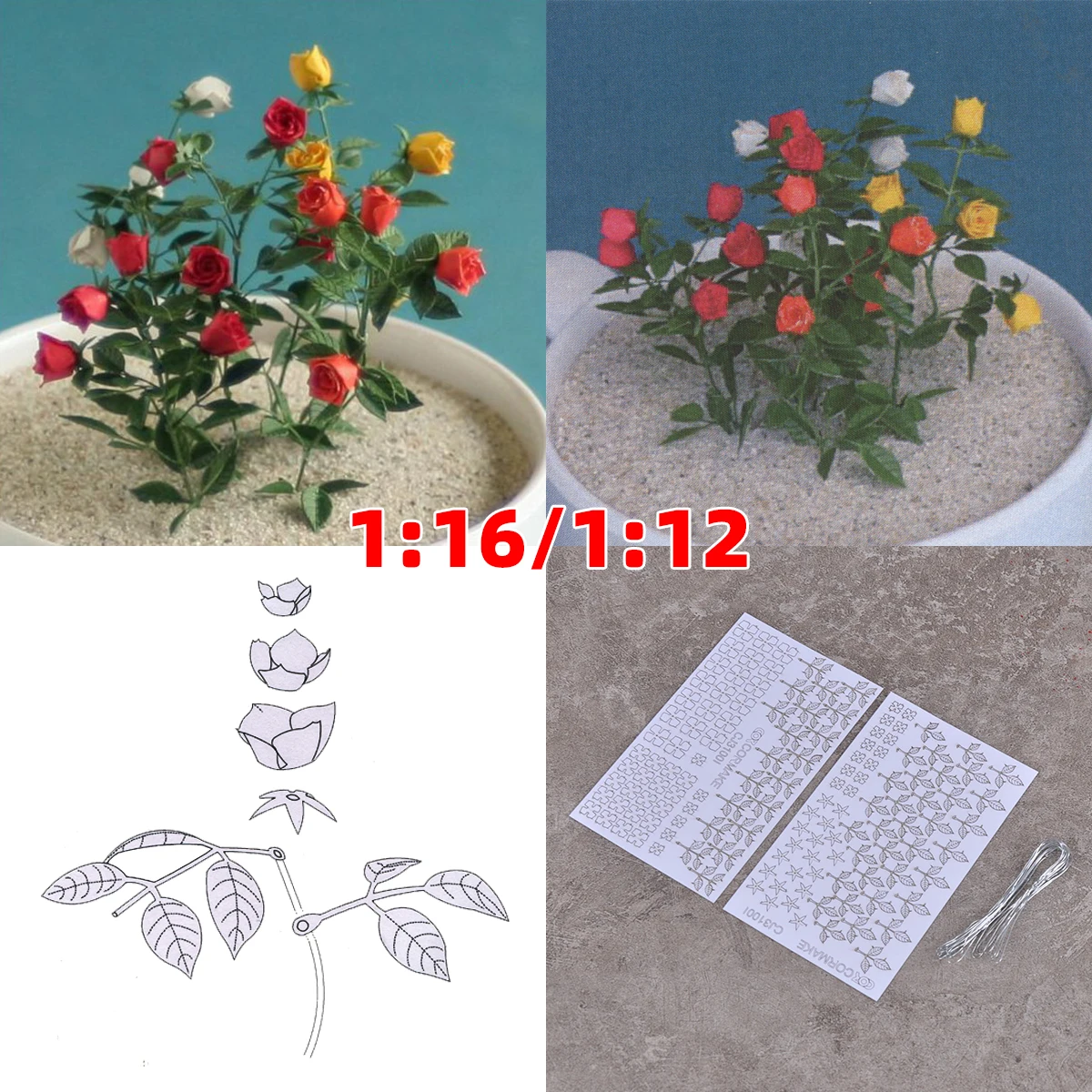

Scale model kit Building rose flowers plants plant sand table diorama models Roombox 1/12 1:16