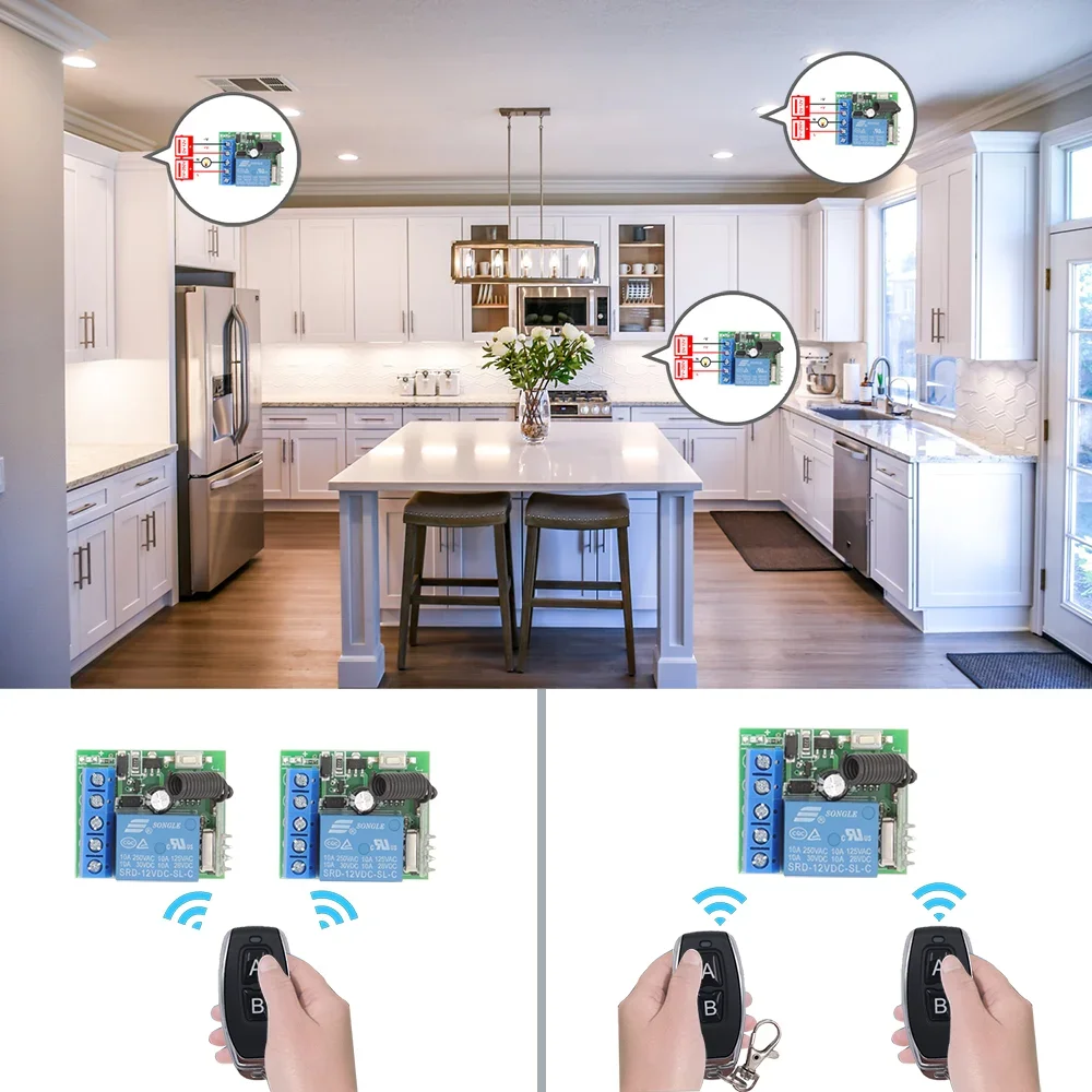 DC12V 433 Mhz RF Bezprzewodowy przełącznik zdalnego sterowania 1-kanałowy moduł odbiornika przekaźnika i nadajnik włączania i wyłączania do drzwi