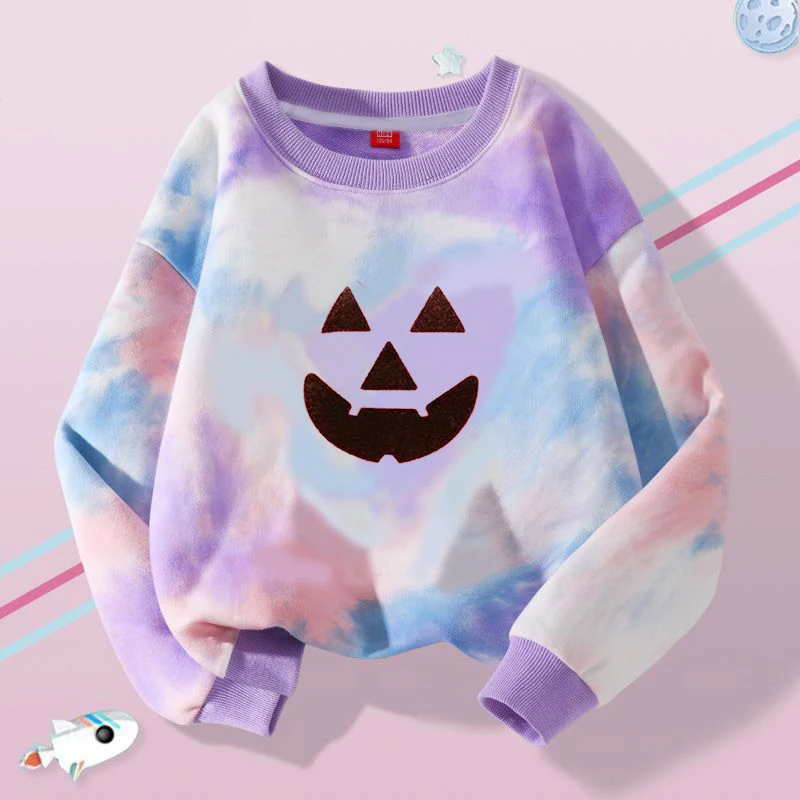 Halloween Pumpkin Smile Children's hoodie Y2K casual long sleeved T-shirt baby breathable and warm spring and autumn clothing