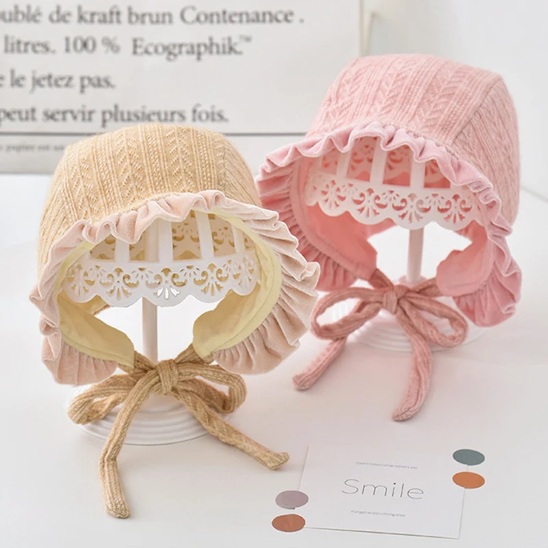 Lace Infant Hats Spring Girl Baby Bonnet Hat Solid Color Cotton Newborn Ear Protection Warm Cap