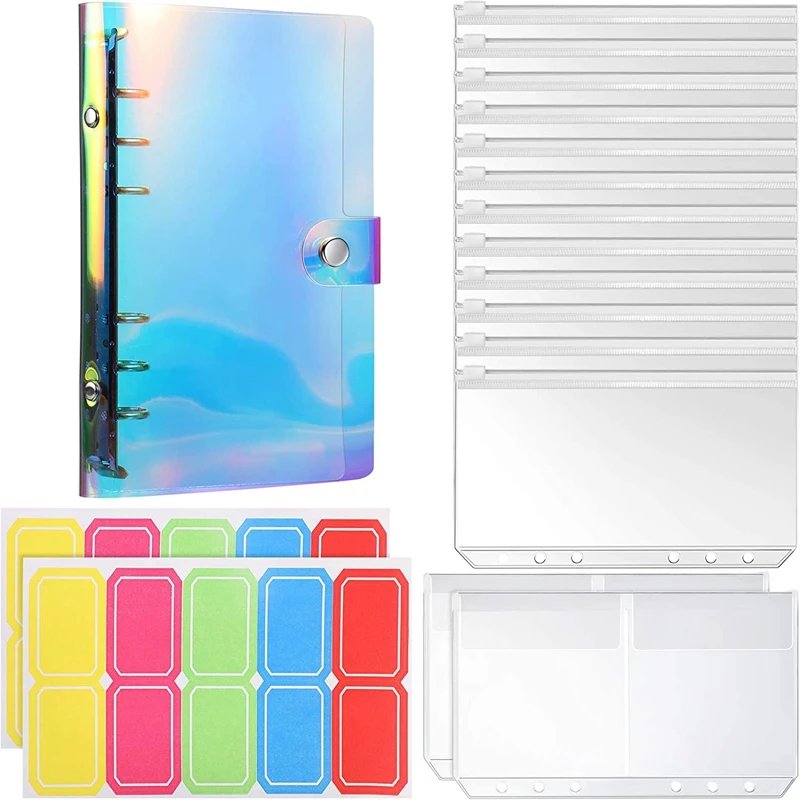 14 Pieces 6 Holes Binder Zipper Folders Refillable PVC Notebook Cover, A6 Binder Pocket For Management Documents Cards