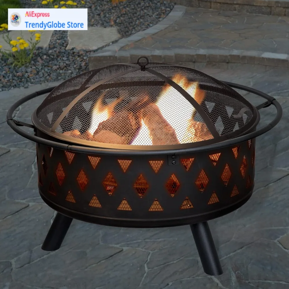 

32-Inch Wood-Burning Outdoor Fire Pit with Screen, Poker, and Cover - Ideal for Backyard, Deck, or Patio Use