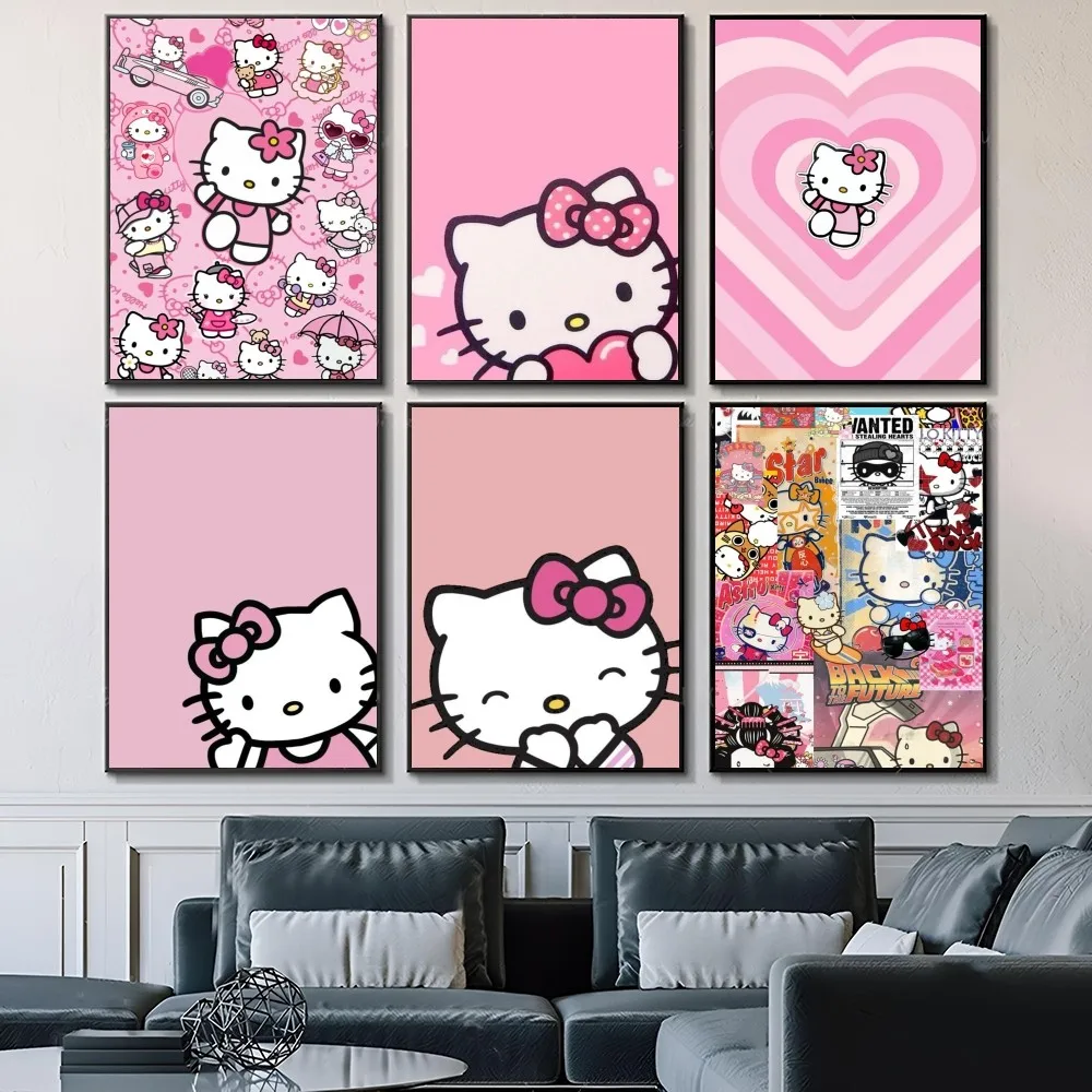 PINK H HELLO K KITTY Self-adhesive Art Waterproof Paper Sticker Coffee House Bar Room Wall Decor