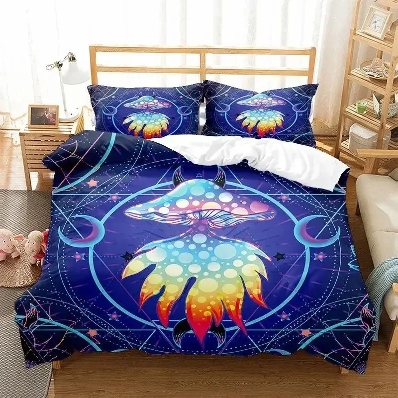 

TOP new Colorful Mushroom Duvet Cover Microfiber Mandala Pattern Bedding Set Bohemian Magic Mushroom Quilt Cover