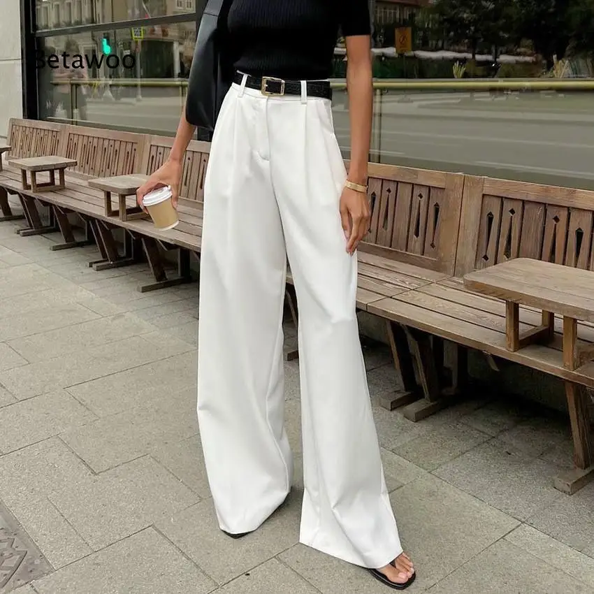Classic Pleated High Waist Relaxed Wide Leg Suit Trousers With Accessory Belt Suitable For Multiple Occasions Daily Wear