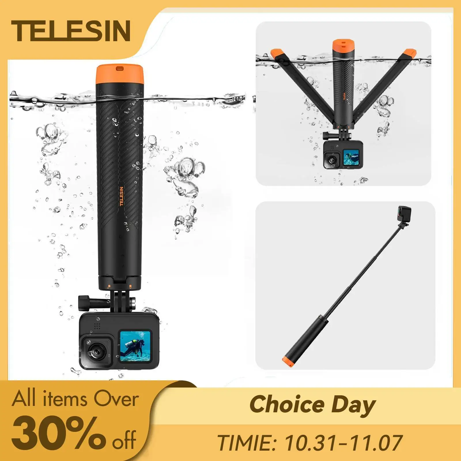 

TELESIN Underwater Buoyancy bar Diving Extendable Selfie Stick Tripod For Gopro Insta360 DJI OSMO Action Camera Accessories