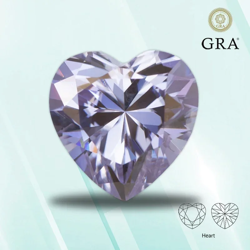 

Moissanite Stone Light Purple Color Heart Shape VVS1 Pass Diamond Tester Charms Jewelry Making Materials with GRA Certificate