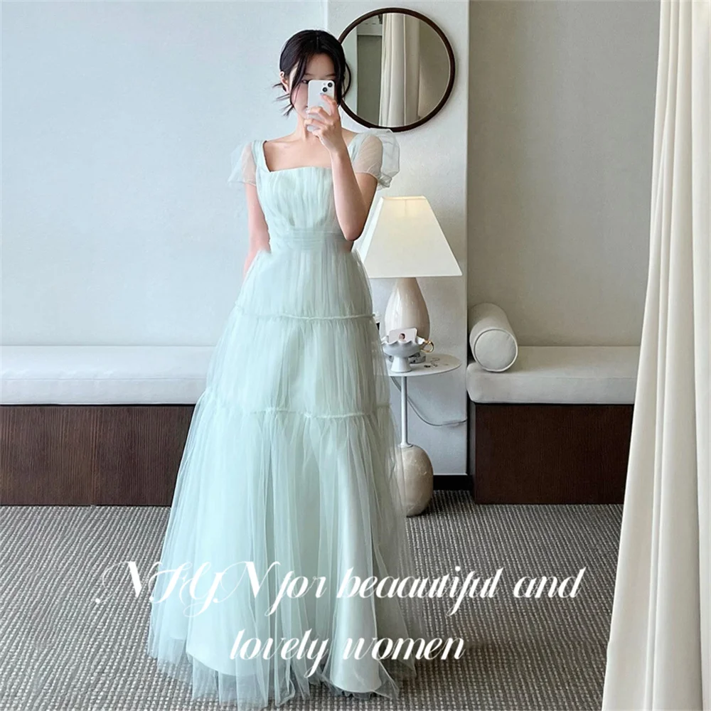 

NFYN Mint Green Elegant Formal Gown Ruffles Prom Dresses Regular Sleeve A-Line Pleats Evening Gown for Woman 프롬 드레스 Customized