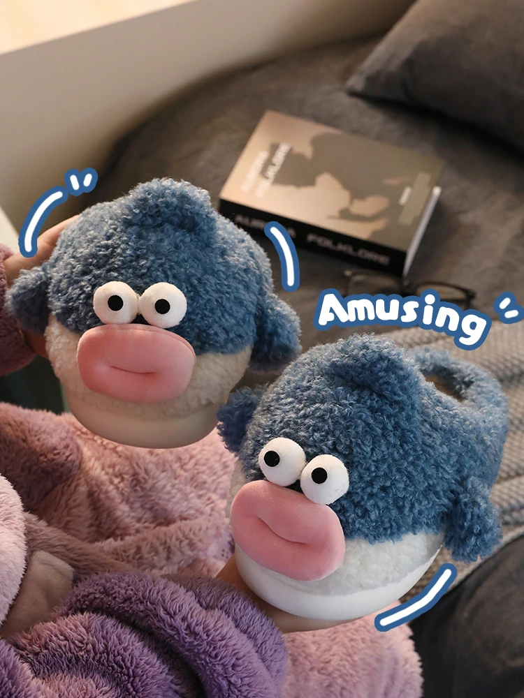 Cute Globefish Cotton Slippers For Women's Winter Indoor Home Slippers Cartoon Couple Cotton Slippers Plush Thick Soled Slippers