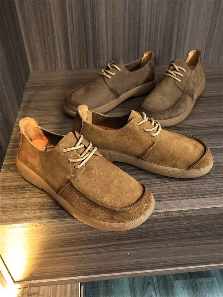 

Retro American Style Men's Casual Shoes Buckle Fashionable Flat Heel round Toe Breathable Leather Upgraded Version Fall Season