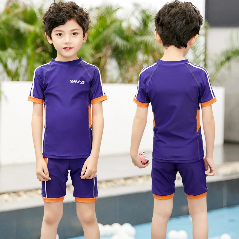 Summer Children's Swimwear Boys' Split Short Sleeve Middle and Small Children's Professional Lightweight and Quick Drying image 3