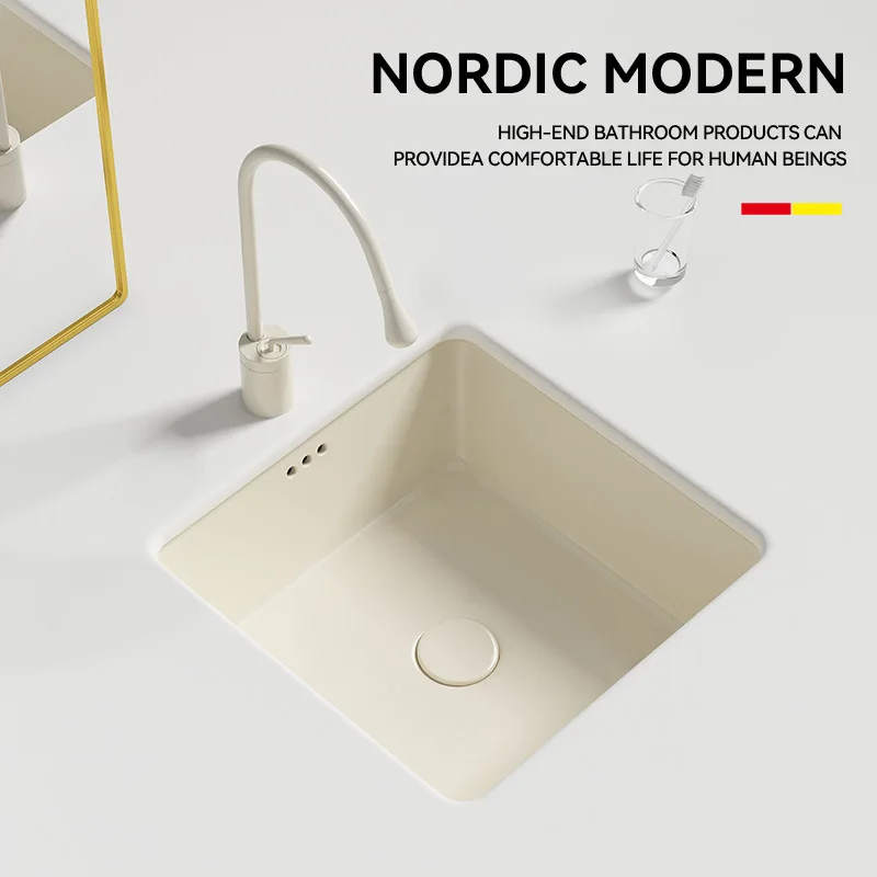 Cream Style Ceramic Countertop Sink Circular Square Embedded Washbasin for Bar Counter Bathroom Balcony Home Use