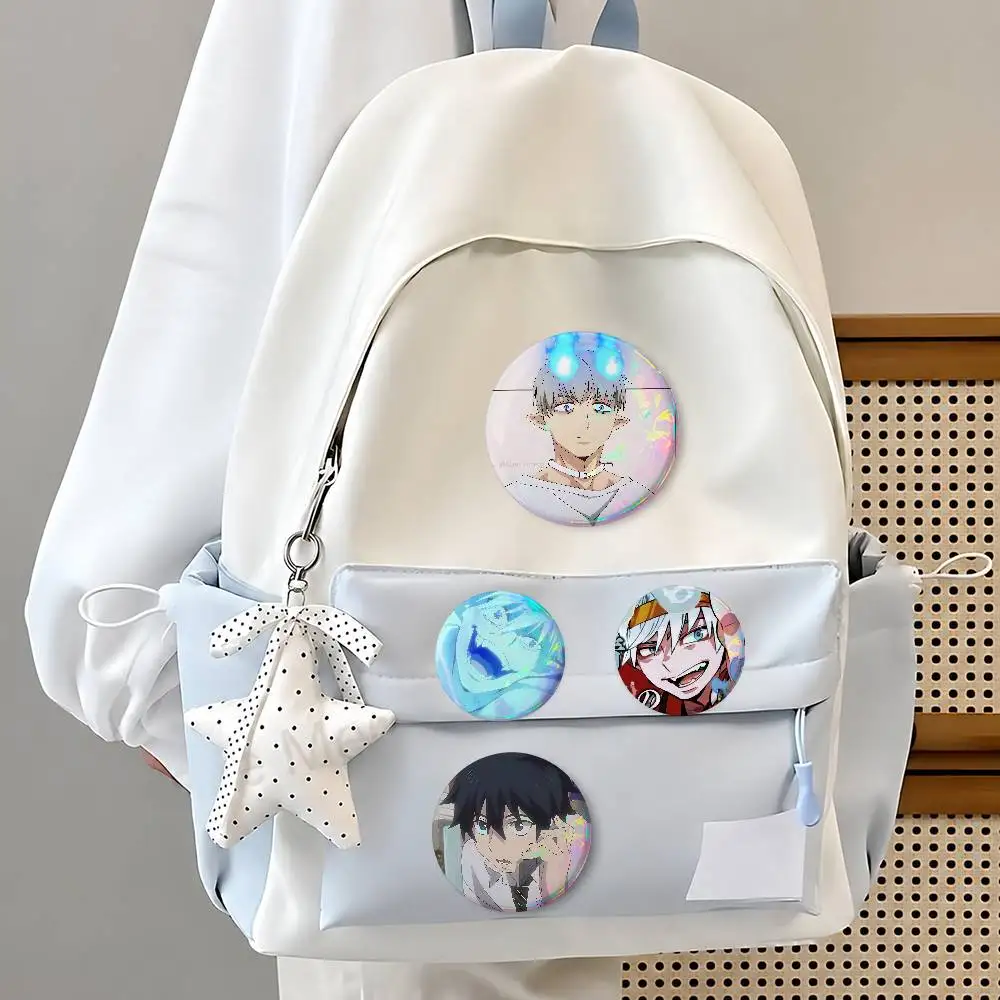 B-Blue E-Exos-rcist Creative Round Button Pins Badge Set Cartoon Anime Movie Music Pattern Brooches For Bags Jackets