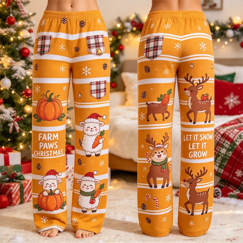 Ladies Funny Xmas Graphic Long Pants Elastic Waist Casual Sleep Trousers Cute 3D Print Christmas Homewear Party Gift Pajama Pant