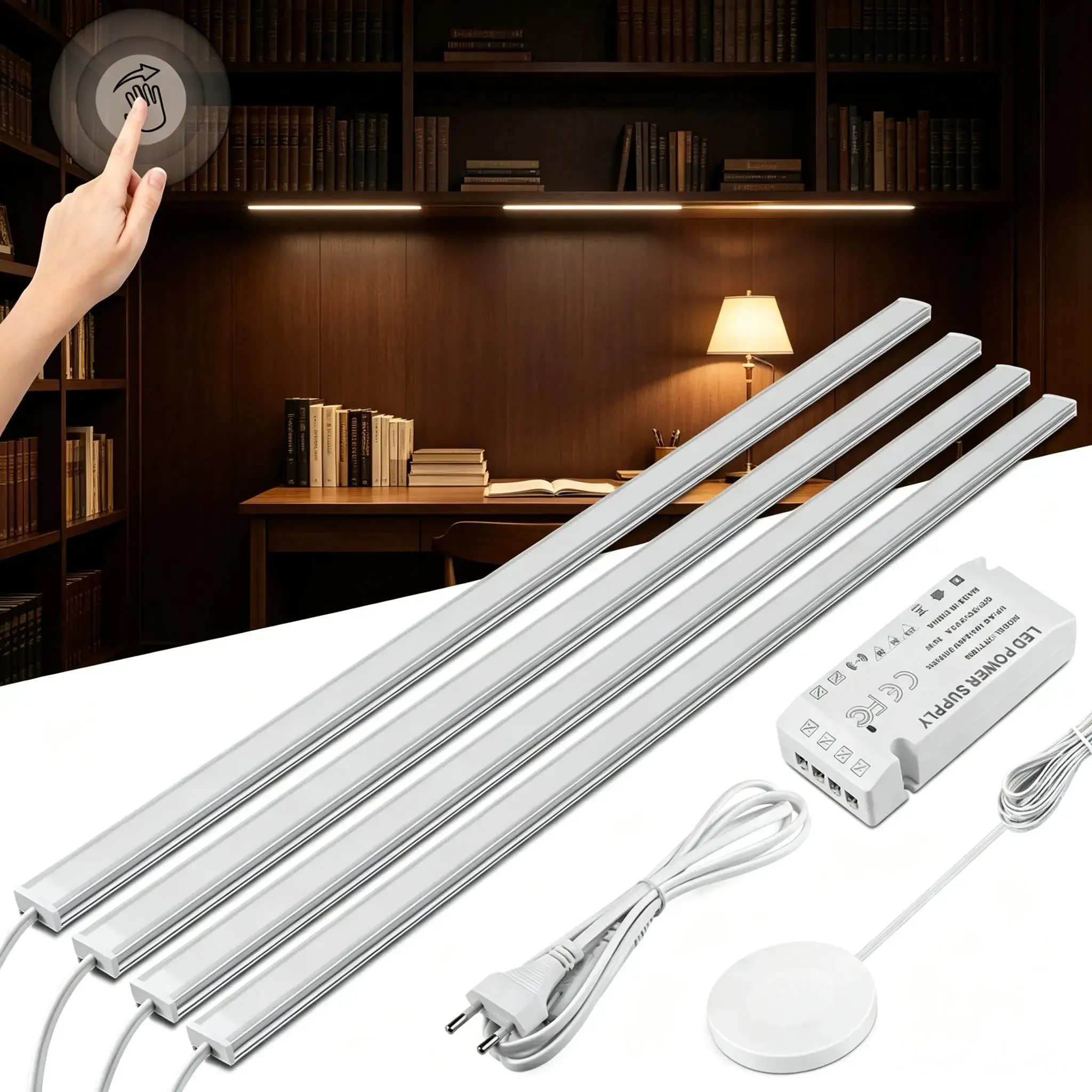 

2-6PCS LED Under Cabinet Light Kit With Dimmable Touch/Hand Sweep Sensor Control 7mm Ultra-Thin 30/40/50cm For Cabinet Wardrobe