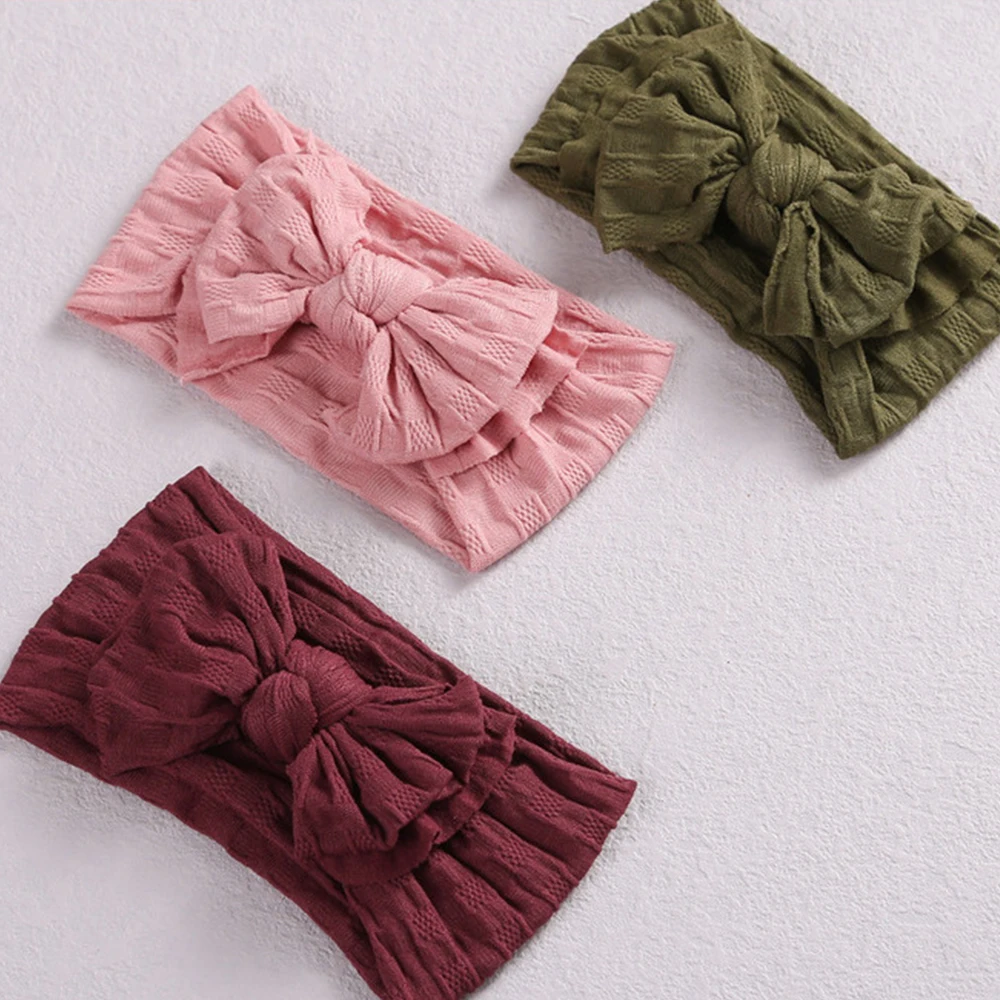 Baby Hair Bows Nylon Headband Girls Turban Cable Knit Soft Elastic Hairbands for Children Jacquard Cute Kids Hair Accessories