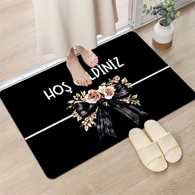 Tropical Hello Summer Beach Element Printed Doormat Holiday Entry Rug Anti Slip Floor Mat For Seasonal Outdoor Porch Decoration