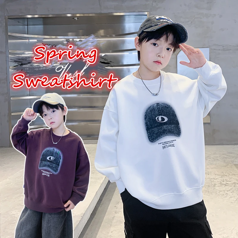 Fashion Children Boy Spring Clothing Outfit with Print Kids Teenager Trendy Hoodie Sweatshirt Age 7 8 9 10 11 12 13 14 15 16 Y