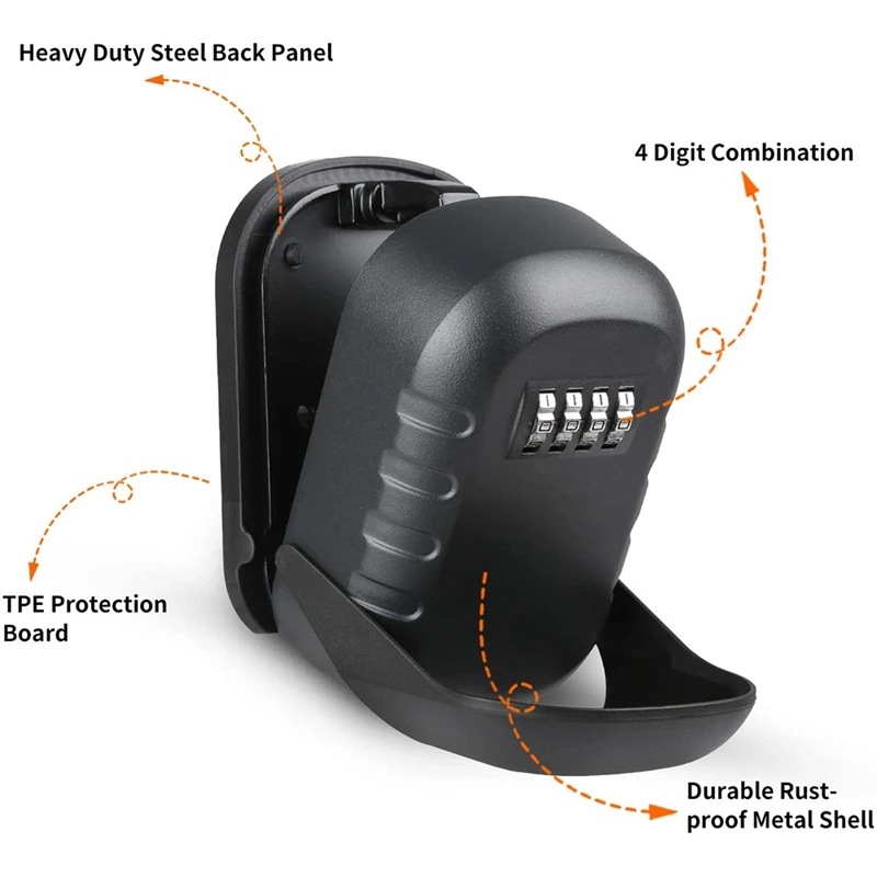 กล่องล็อคกุญแจติดผนัง 4 หลัก Weatherproof กล่องเก็บกุญแจล็อคกล่องความจุขนาดใหญ่ Security Combo Lockbox