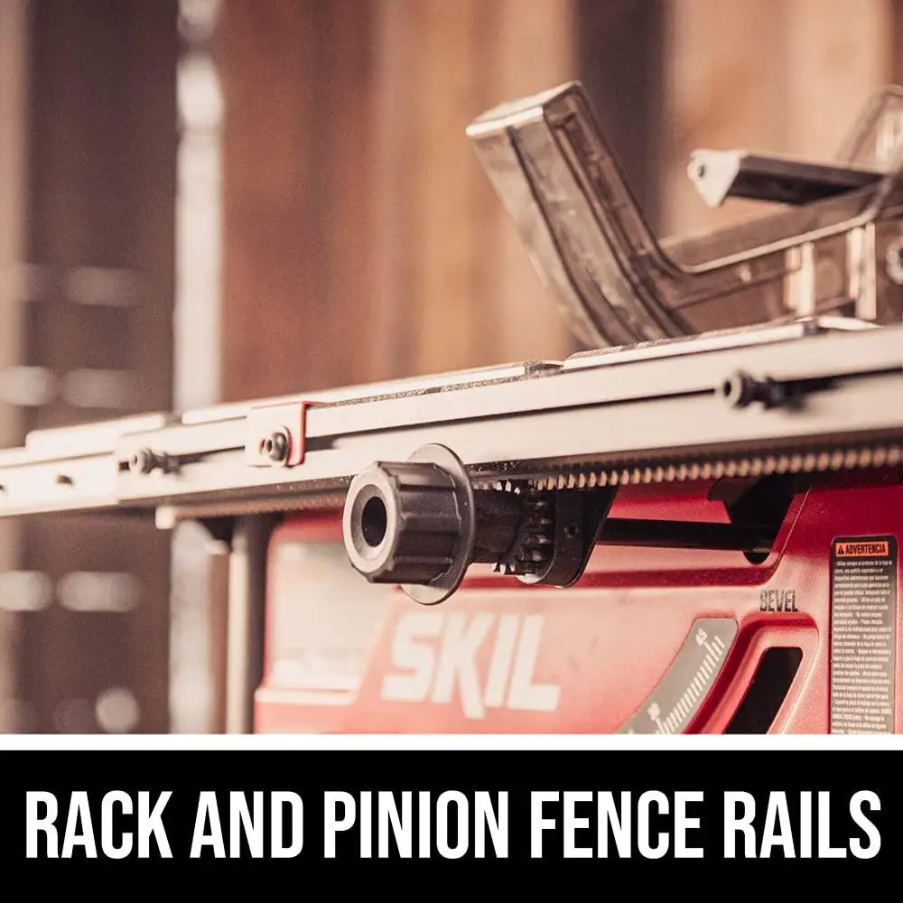 15 Amp 10 Inch Portable Jobsite Table Saw Folding Stand Rack Pinion Fence Parallel Blade Alignment Dust Port Cutting Capacity