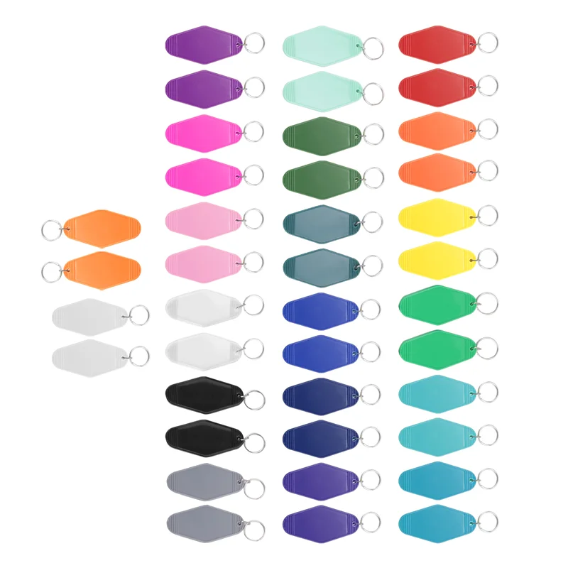

A82I-40Pcs Vintage Motel Keychains 20 Colors Hotel Keychains Blank Heat Transfer Ornament For Sublimation Vinyl DIY Making