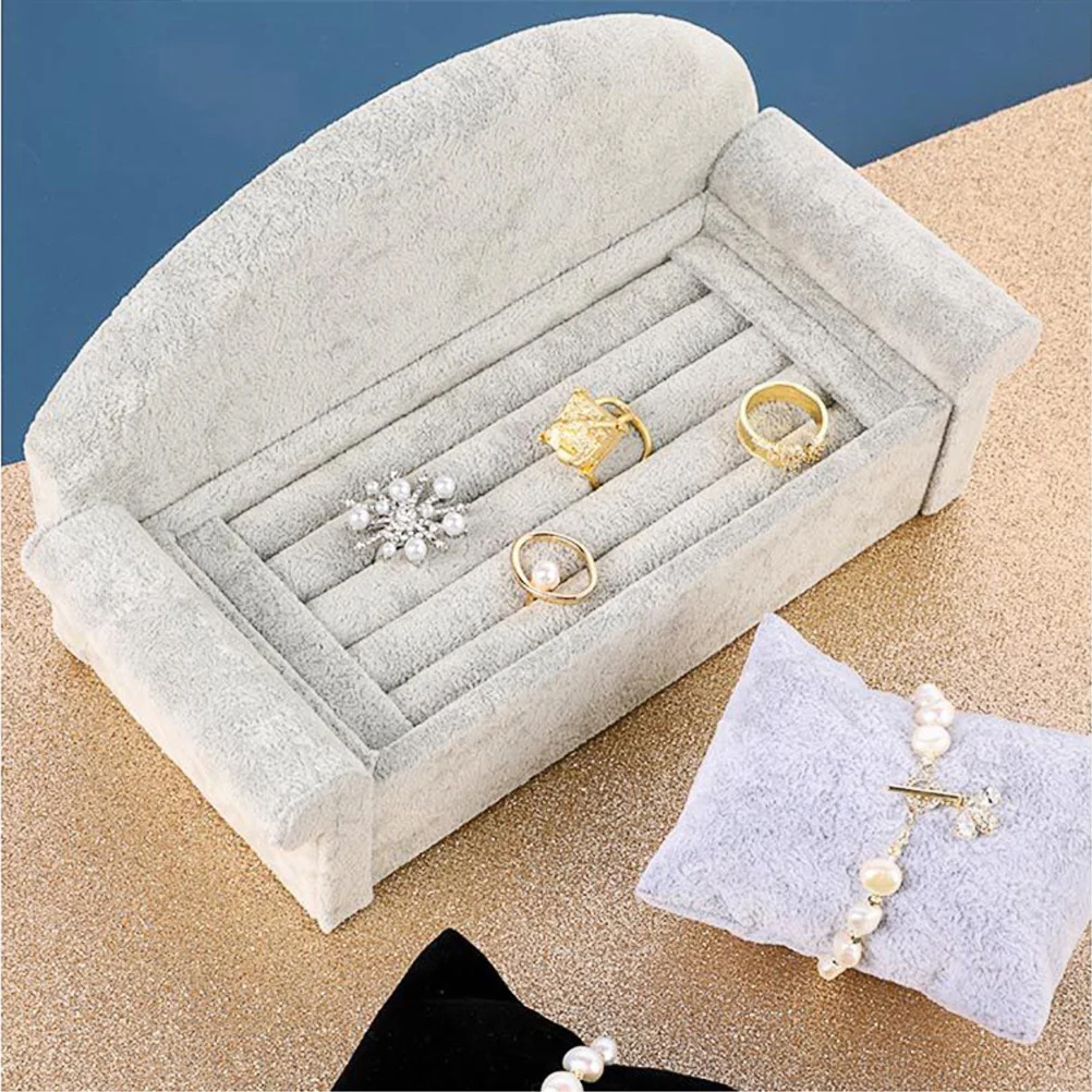 

1Pcs Sofa Shape Jewelry Display Stand Suede Ring Holder Rack for Rings Earrings Storage Display Organizer Lightweight Countertop
