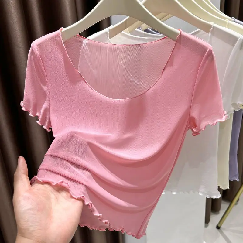 

2025 Summer New T-shirts for Women Elegant Fashion Short Sleeve T-shirt Female Trend Tops Ladies Tees Basic Tops Clothing