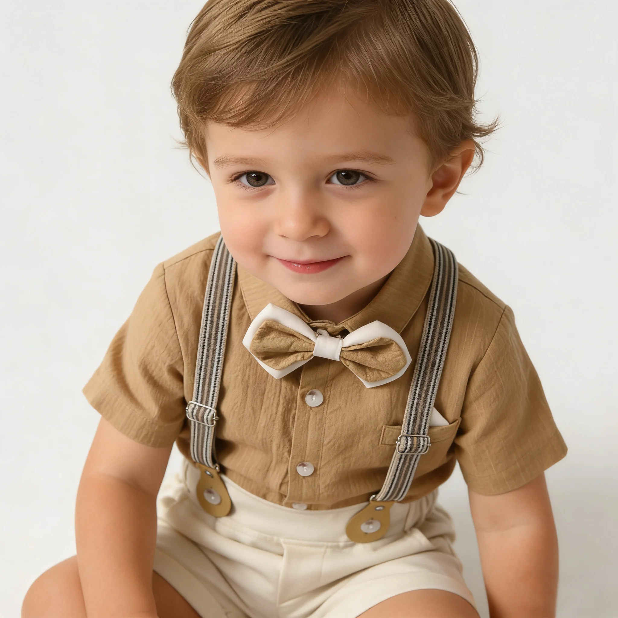 Toddler Baby Boy Formal Outfit Short Sleeve Shirt Bow Tie Striped Suspender Shorts Wedding Baptism Birthday Gentleman Costume