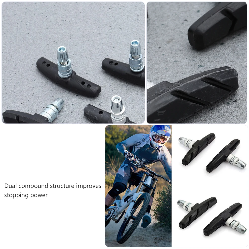 

2pcs High Performance Pads Dual Compound Design Minimize Rim Wear Reduce Noise Grooved Dirt Removal for Road