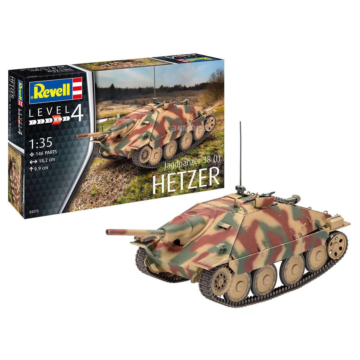 

Revell Tank Scale Model Kit 03272 Jagdpanzer 38 (t) "Hetzer" late late Production 12/44-03/45 1/35