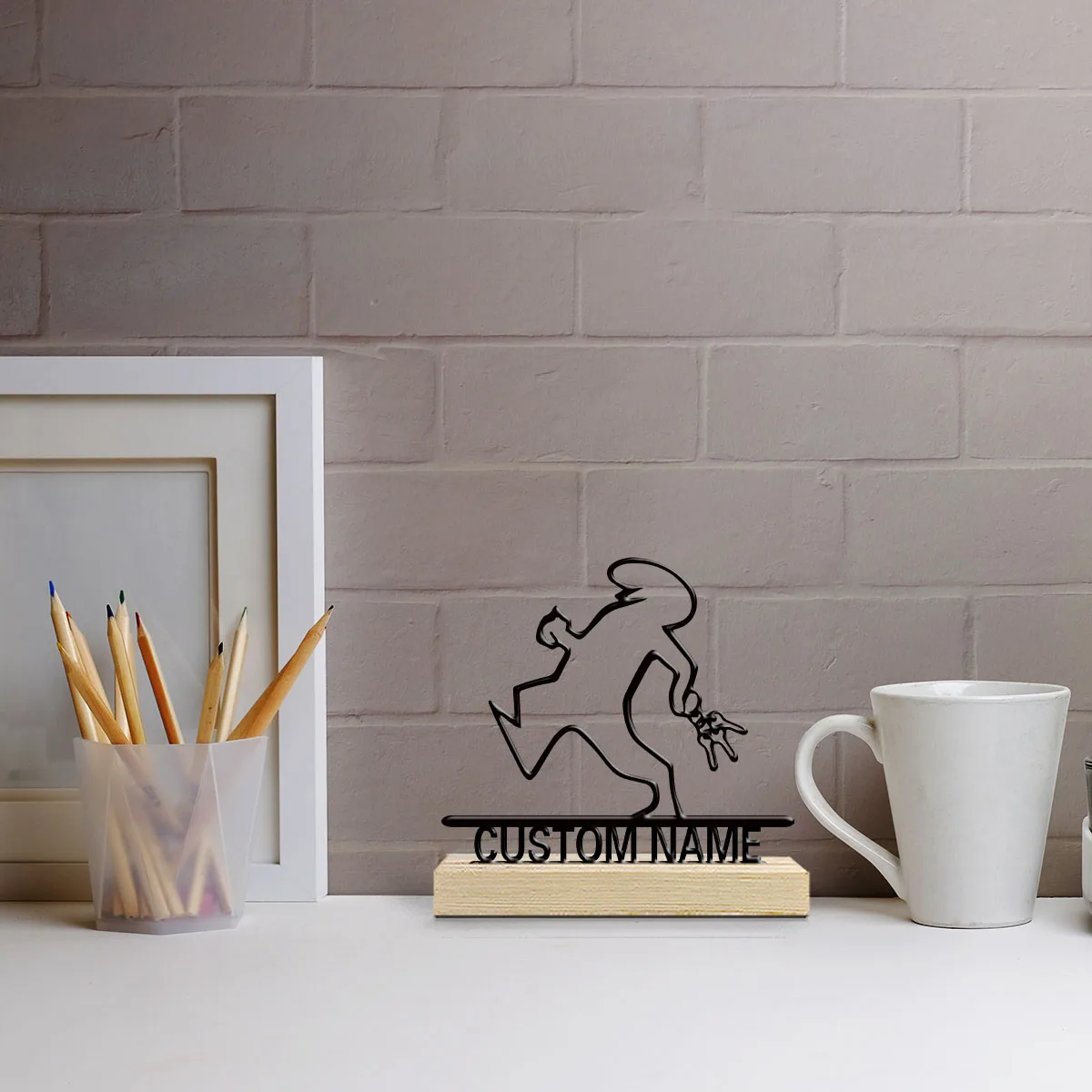 1pc Metal Desktop Decoration Custom Content Equipped with Wooden Base Bar Decoration, Holiday Gifts