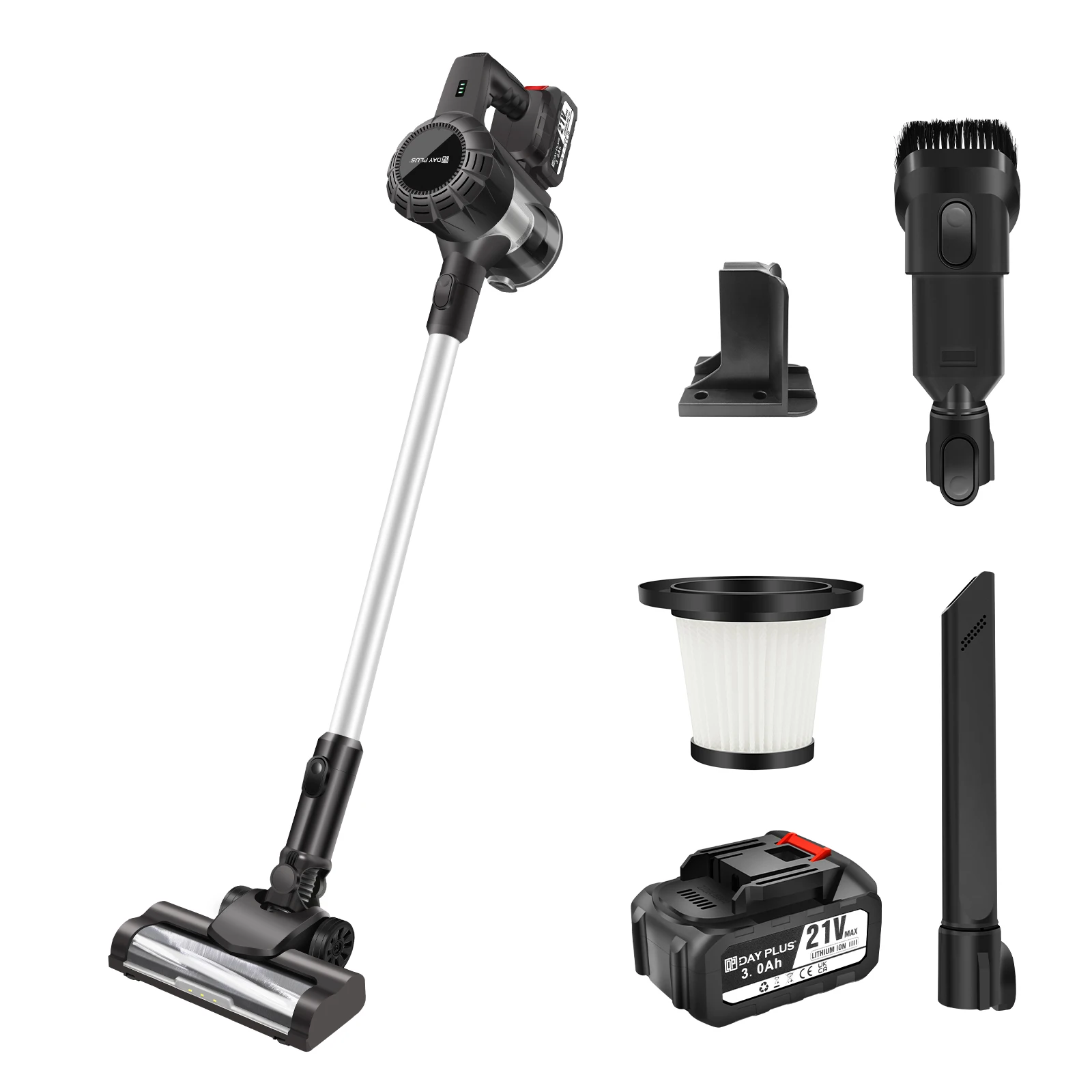 Cordless Vacuum Cleaner, Powerful Stick Cleaner Rechargeable Vacuum with 21V Battery, Handheld Stick Vacuum with Headlight