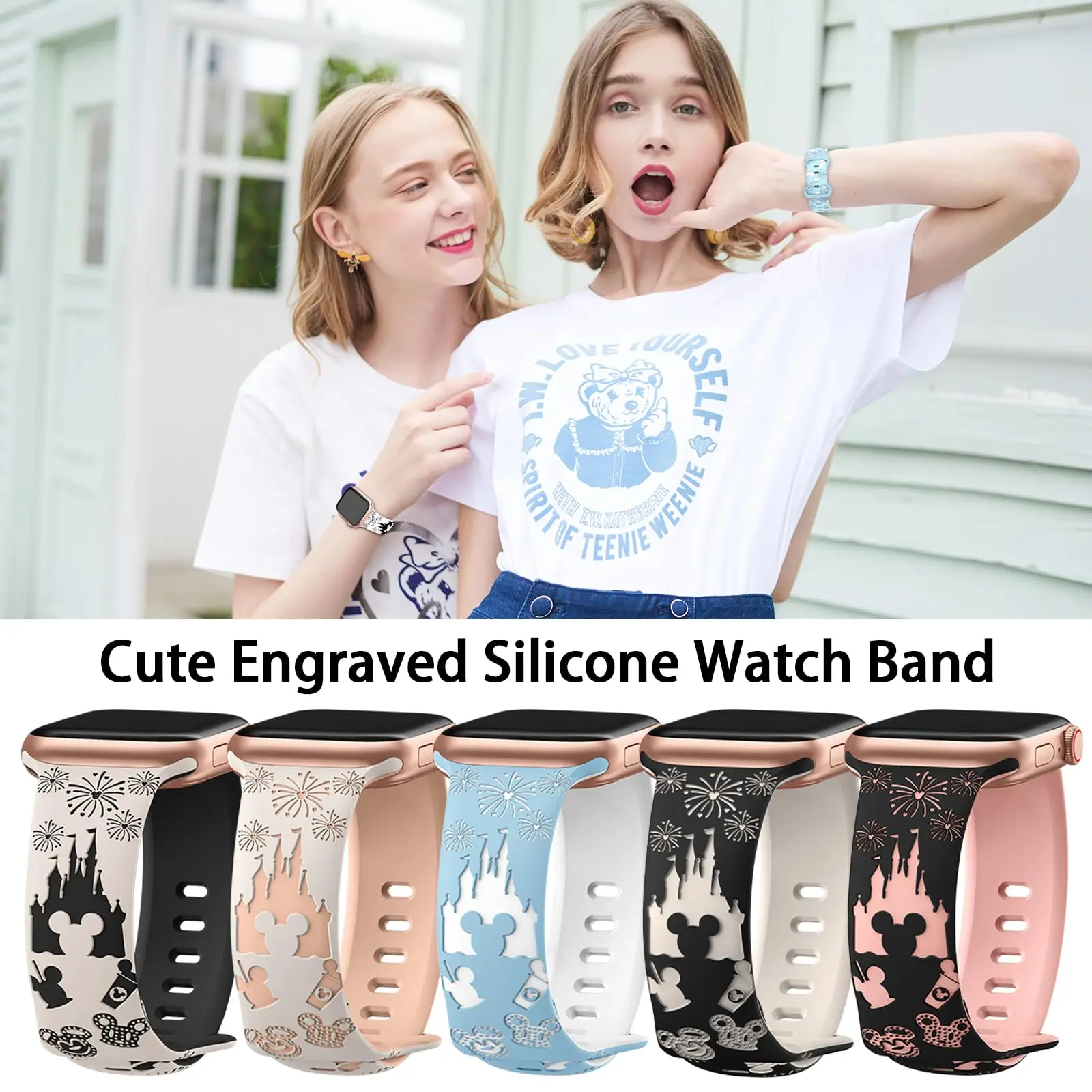 Band For Apple Watch Series 10 8 9 7 SE 6 5 4 Ultra 45mm 44mm 42mm 46mm 49mm 41mm 40mm Silicone Engraved Bracelet Correa Straps