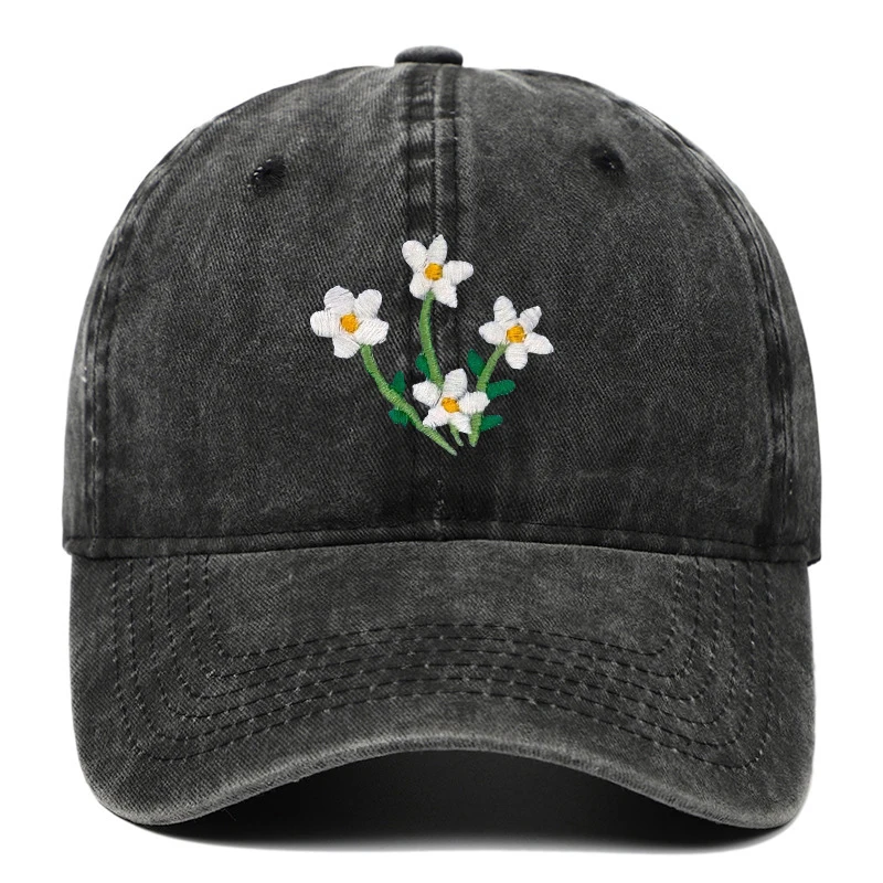 

Women Vintage Washed Denim Baseball Cap Daisy Embroidery Flower Hat Floral Casual Cotton Dad Cap Outdoor Trendy Soft Breathable