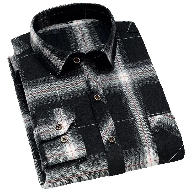 Camicie casual morbide e comode di alta qualità da uomo autunno primavera manica lunga moda flanella plaid maschile Camisas camicia da uomo natalizia