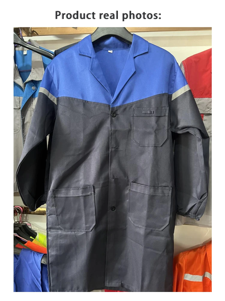 ชุดคลุมทำงานแบบสองสี แขนยาว สำหรับทุกเพศ ป้องกันฝุ่น เหมาะสำหรับคลังสินค้าและโรงงาน ทนต่อการขีดข่วน