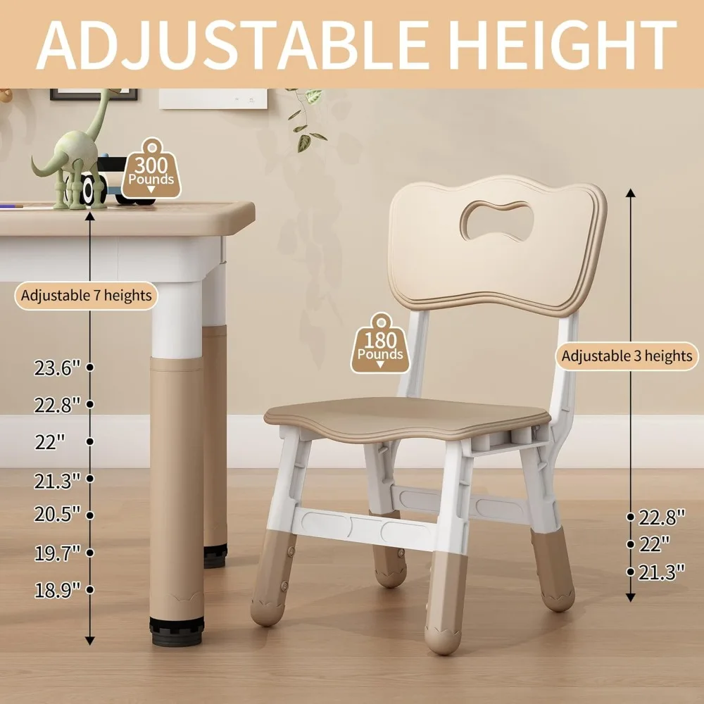 Height Adjustable Childrens Table and Chair Set, Kids Tables for Age 2-8, Graffiti Desktop, Table for Kids with 4 Seats