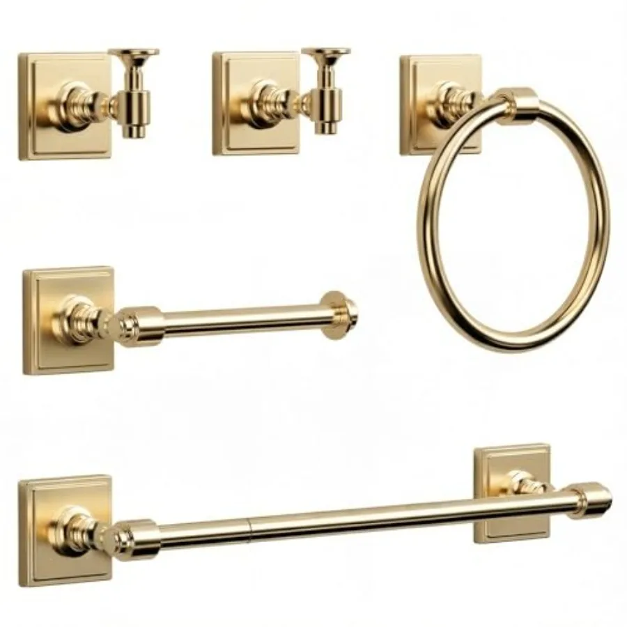 

Bathroom Towel Bar Set, 5 Pcs Bathroom Hardware Accessory Set, SUS304 Stainless Steel 24" Towel Rack Holder Set for Bathroom, W