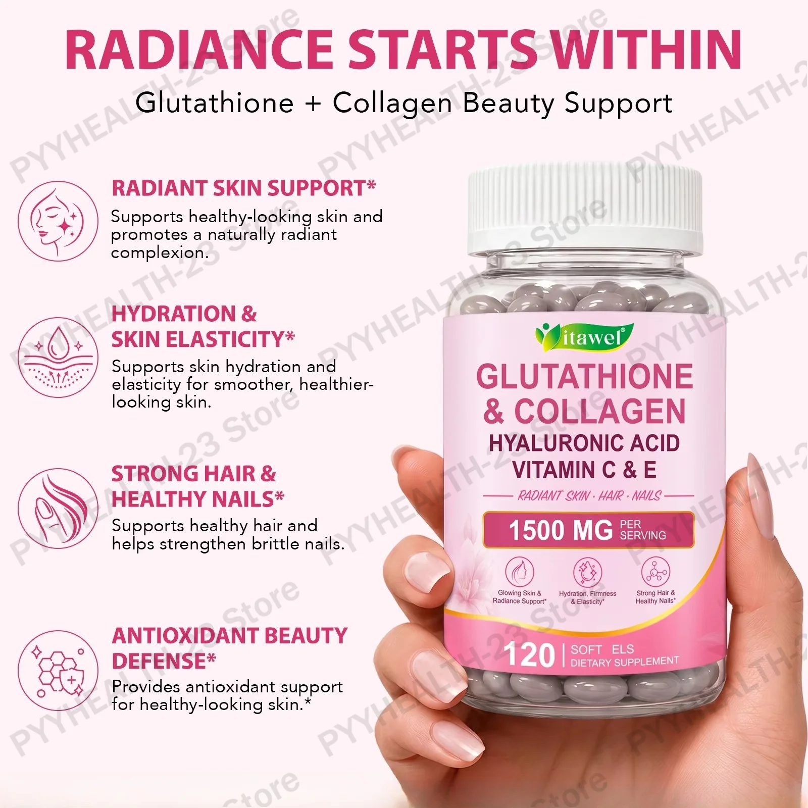 Glutathione Collagen Softgels Enhance Skin Elasticity Boost Hydration Brighten Complexion Strengthen Nails and Hair 120 Softgels