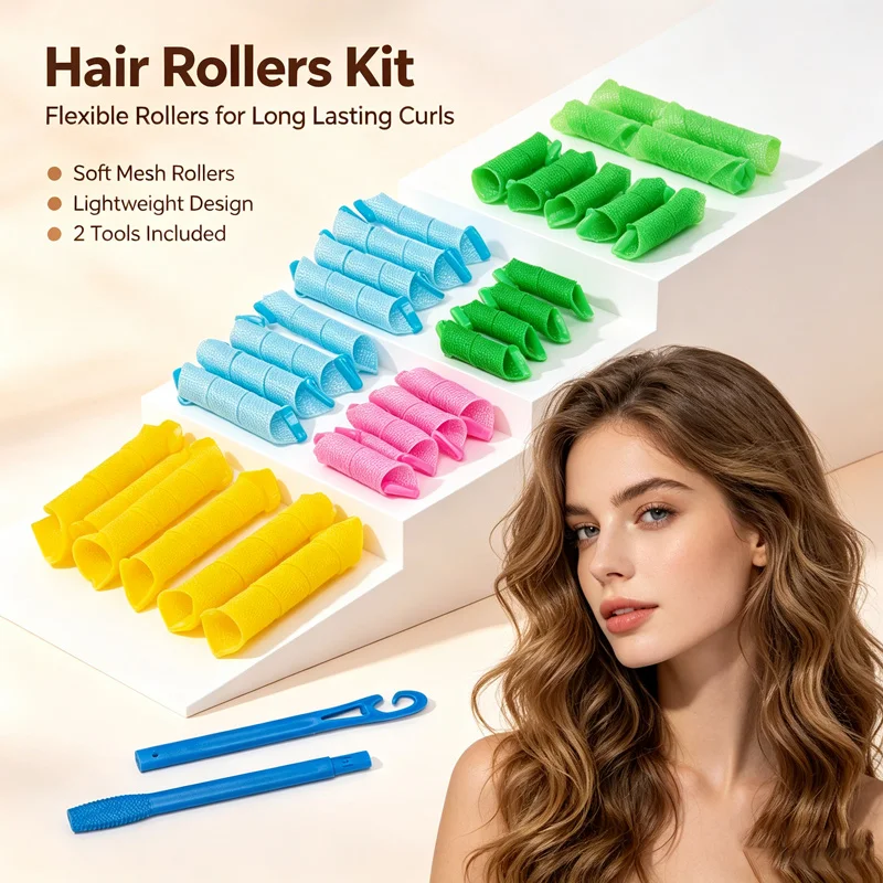 Reusable No Heat Spiral Hair Curlers Set Home DIY Curling Rollers Magic Styling Tools For Ladies Daily Hairstyle In Bathroom
