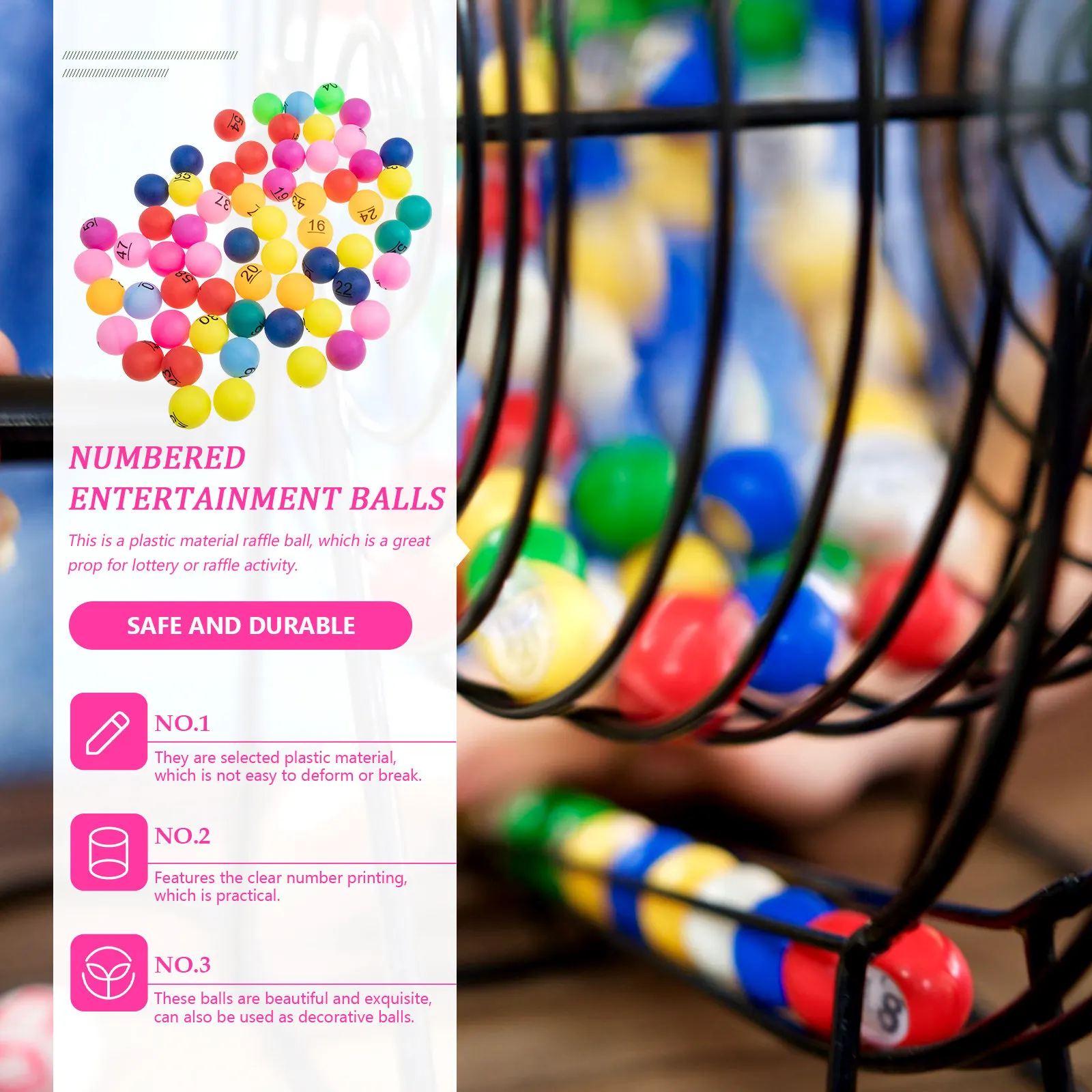 60pcs 1 To 60 Number Colorful Raffle Drawing Ball For Party Bingo Lottery Supplies Plastic Balls Table Tennis Balls