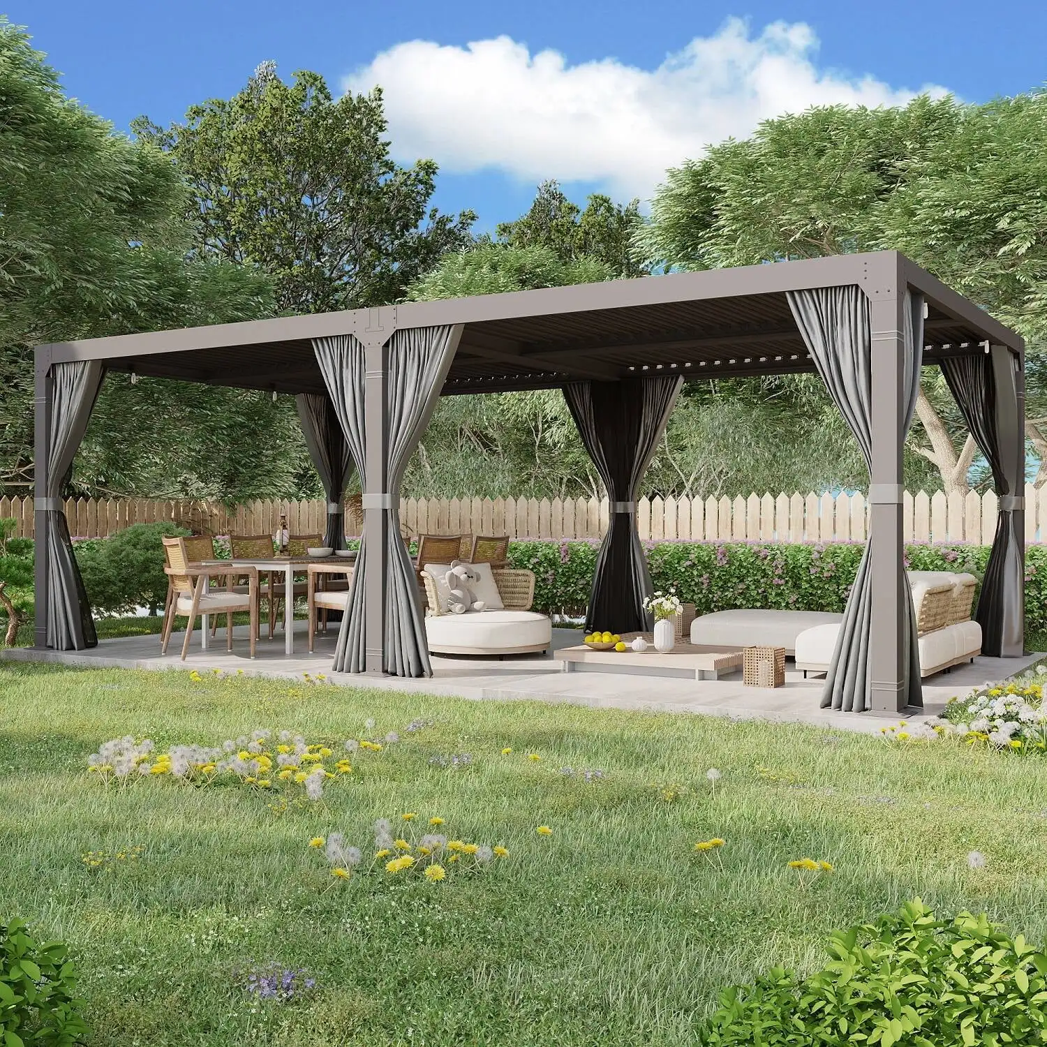 Obturador motorizado exterior bioclimático, fabricantes de pérgola de aluminio, dosel, cenador, persiana eléctrica, pérgola de aluminio para exteriores