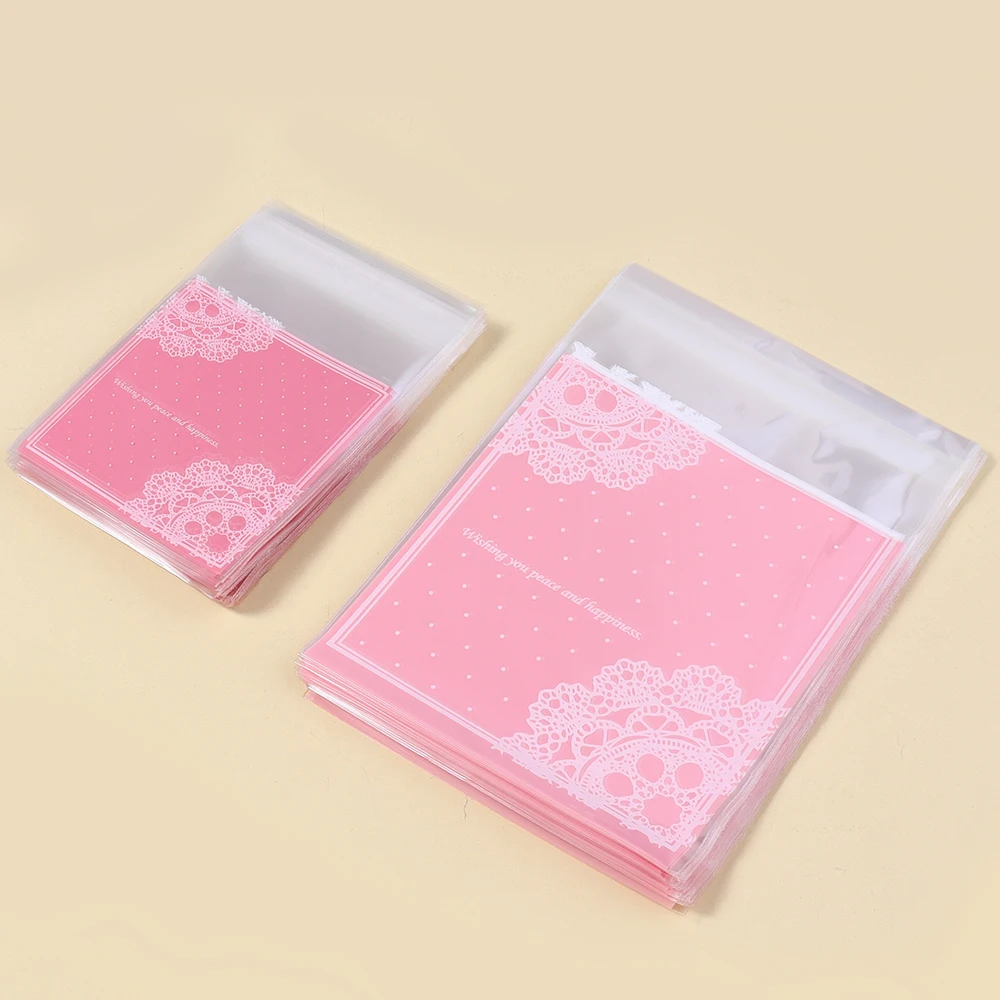 100 Stück rosa Kunststoff-Verpackungsbeutel, selbstklebende Spitze, OPP-Beutel für Schmuck, Geschenke, Kekse, Süßigkeiten, Kekse, Verpackungsbeutel