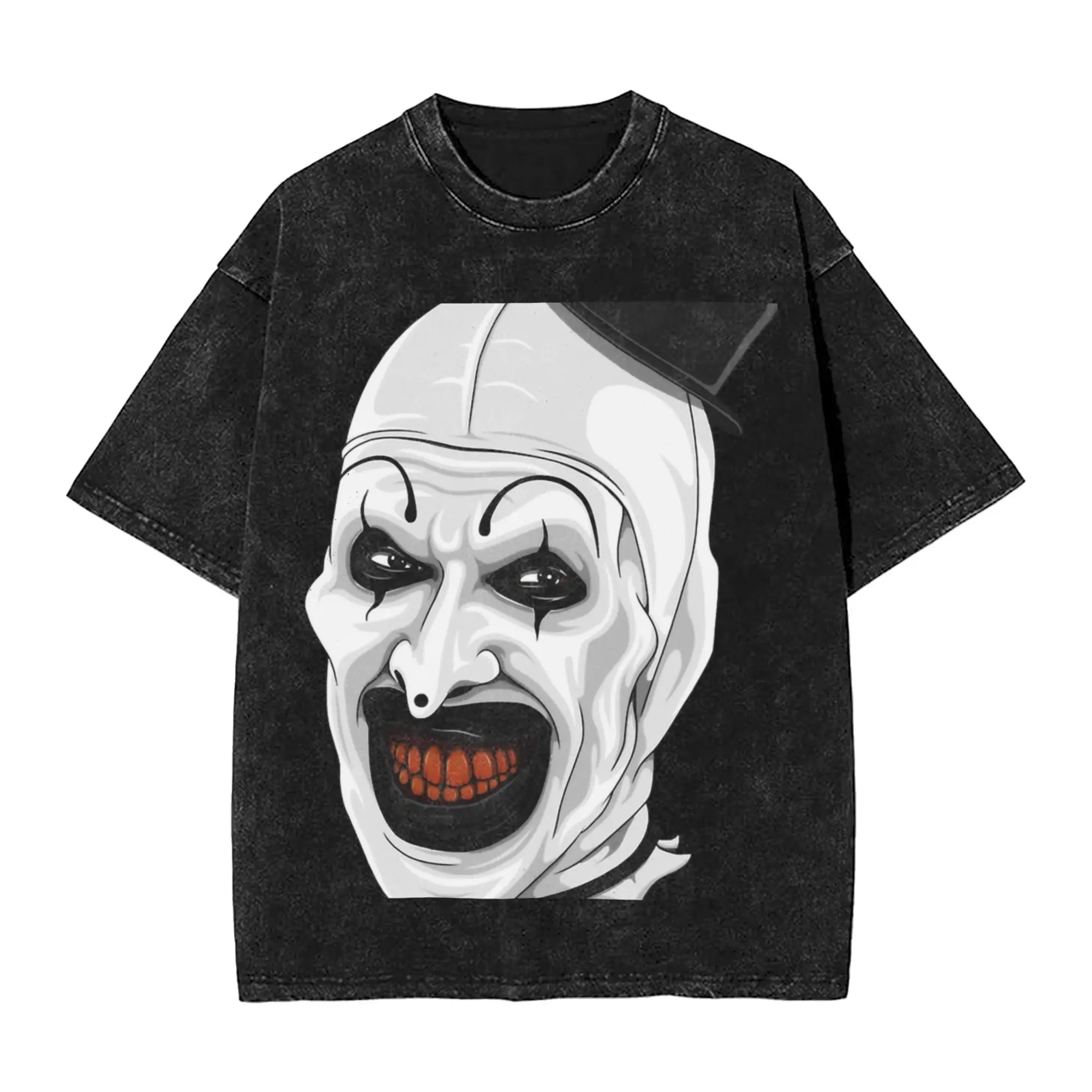 Oversized Washed T-Shirt Terrifier Cotton T-Shirts Art The Clown