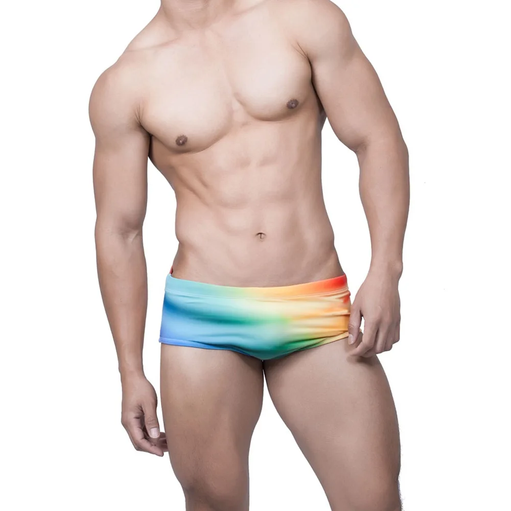 

Men's Colorful Flat Angle Male Hot Sexy Swimming Trunks Fashion Youth Seaside Swimsuit Tight Fitting Boxer Shorts