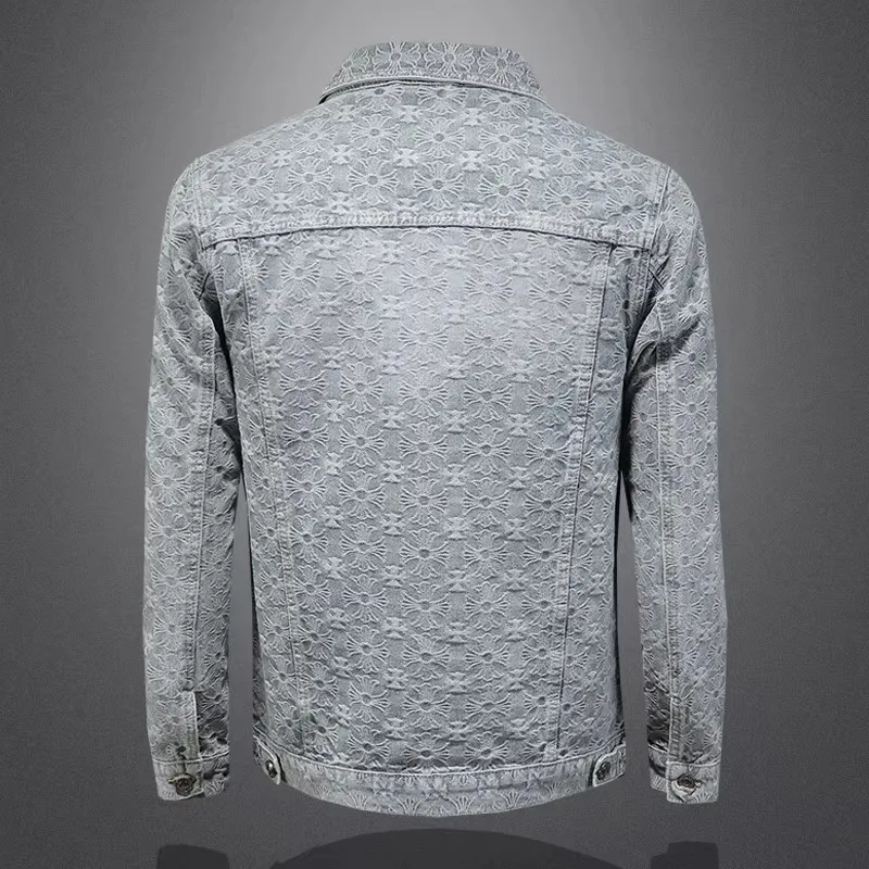 American Style Light Color Denim Jacket Men Fashion Turn Down Collar Motorcycles Jean Outwear Man High Quality Casual Denim Tops